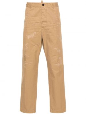 Pantaloni dritti di cotone Dsquared2 marrone
