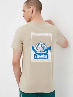 Koszulka bawełniana z nadrukiem Columbia beżowa