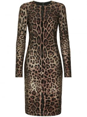 Raštuotas midi suknele leopardinis Dolce & Gabbana ruda