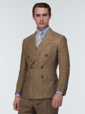Hedvábný lněný oblek Polo Ralph Lauren hnědý
