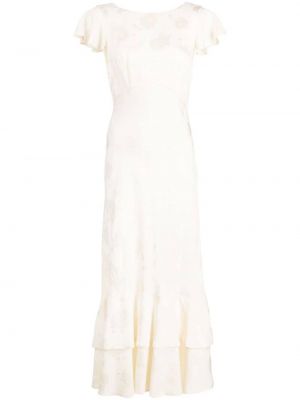 Biała sukienka długa w kwiatki żakardowa Rixo