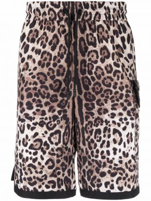 Bermuda kratke hlače s potiskom z leopardjim vzorcem Dolce & Gabbana rjava