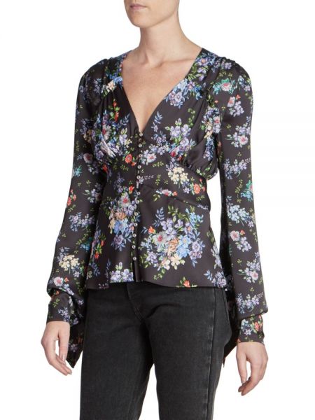 Блузка в цветочек с принтом Paco Rabanne черная