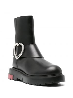 Ankle boots skórzane na sprzączkę Love Moschino czarne