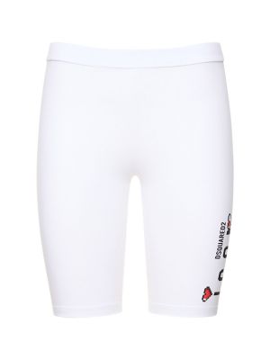 Pantaloni scurți pentru ciclism din bumbac din jerseu cu motiv cu inimi Dsquared2 alb