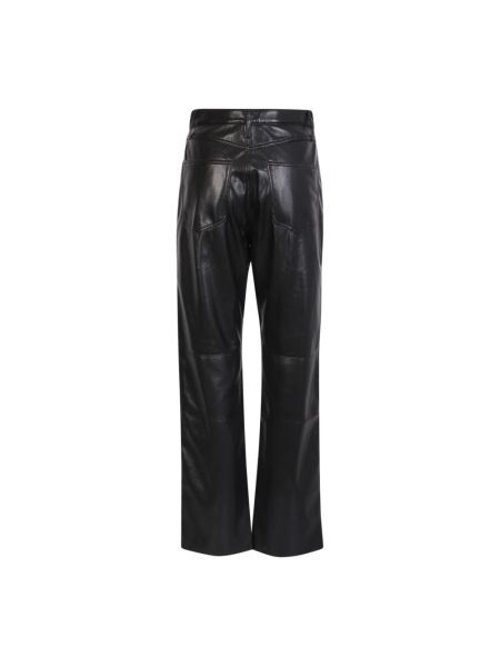 Pantalones rectos de cuero de cuero sintético Nanushka negro