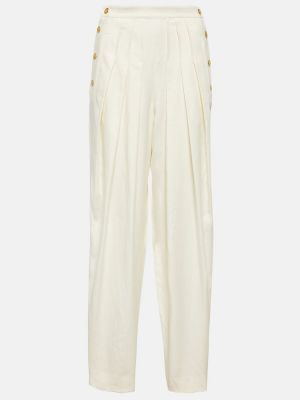Lněné vlněné rovné kalhoty s vysokým pasem Loro Piana bílé