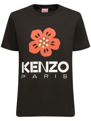 Pamučna majica s cvjetnim printom bootcut Kenzo Paris crna