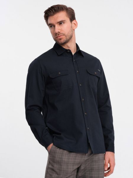 Памучна риза с копчета с джобове Ombre синьо