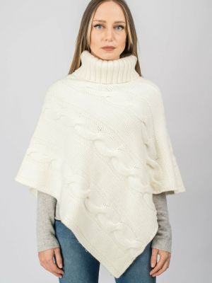 Плетеное кашемировое пончо Dalle Piane Cashmere белое