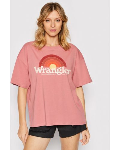 T-Shirt Girlfriend W7R9GHXS7 Różowy Relaxed Fit Wrangler