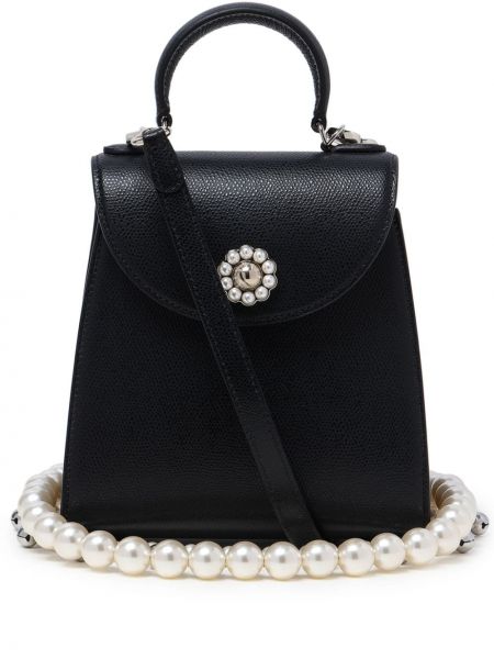 Δερμάτινη τσάντα shopper με μαργαριτάρια Simone Rocha μαύρο