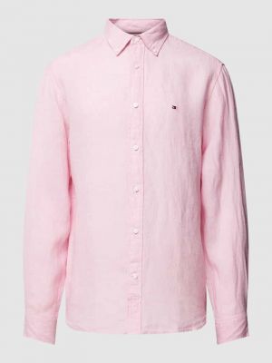 Różowa lniana koszula na guziki puchowa Tommy Hilfiger