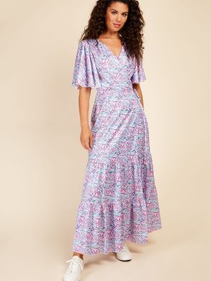 Атласное длинное платье в цветочек Little Mistress Фиолетовое