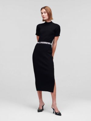 Pletené midi šaty Karl Lagerfeld čierna
