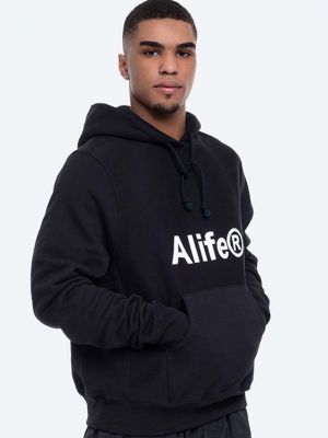 Pamučna hoodie s kapuljačom s printom Alife crna