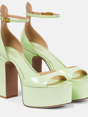 Sandali di pelle con platform in pelle verniciata Valentino Garavani verde