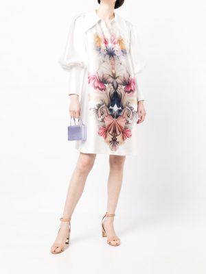 Sukienka koktajlowa w kwiatki z nadrukiem Saiid Kobeisy biała