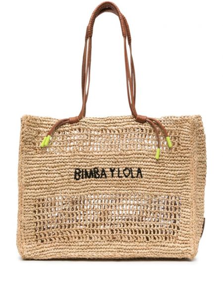 Shopper kabelka s výšivkou Bimba Y Lola béžová