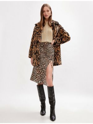 Saténová midi sukňa s leopardím vzorom Koton