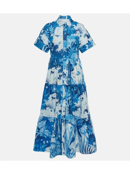 Sukienka długa bawełniana z nadrukiem Erdem niebieska