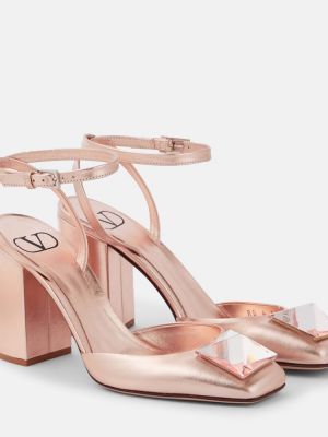 Кожени полуотворени обувки с отворена пета Valentino Garavani розово