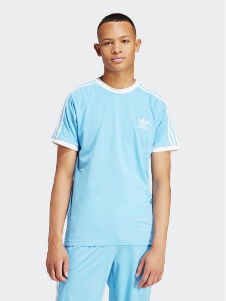Pruhované bavlněné slim fit tričko Adidas modré