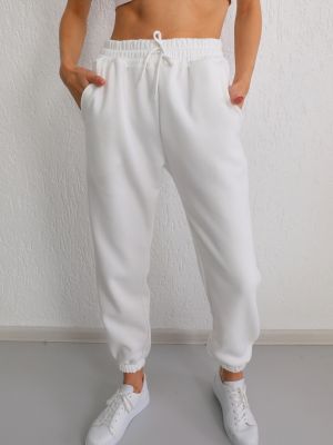 Pantaloni sport cu talie înaltă Bi̇keli̇fe alb