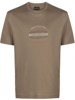 Памучна тениска с принт Emporio Armani кафяво