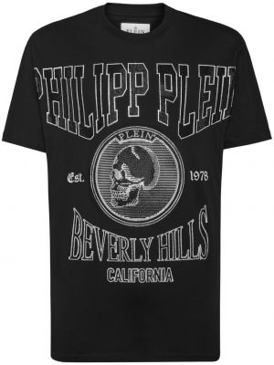 Křišťálové bavlněné tričko Philipp Plein černé