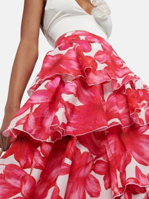 Fusta lunga din bumbac cu model floral Alexandra Miro roz