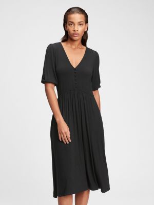 Midi šaty s trojštvrťovými rukávmi Gap čierna