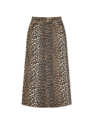 Леопардовая джинсовая юбка с принтом Ganni коричневая