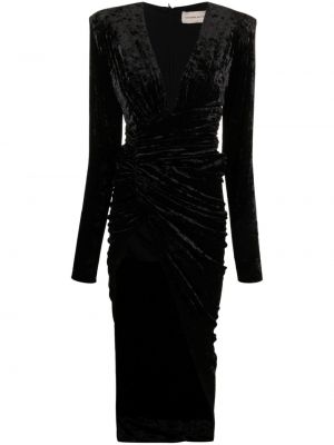 Asimetrična večerna obleka iz pliša z draperijo Alexandre Vauthier črna