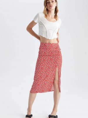 Midi φούστα με σχέδιο Defacto κόκκινο