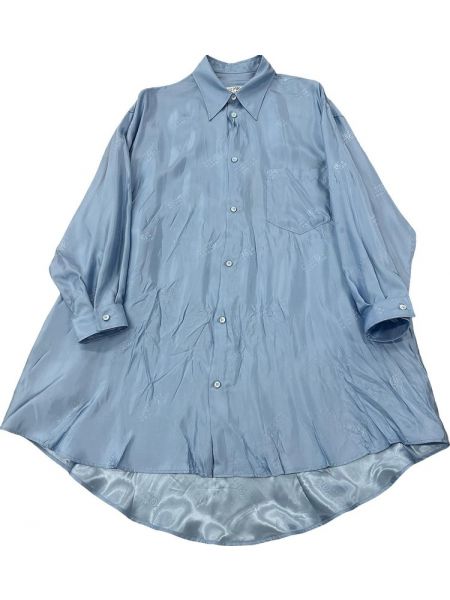 Пуховая шелковая рубашка на пуговицах Mm6 Maison Margiela синяя