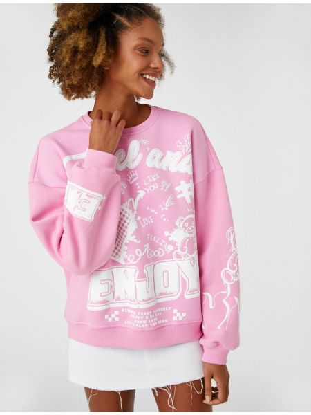 Raštuotas džemperis be gobtuvo ilgomis rankovėmis Koton rožinė