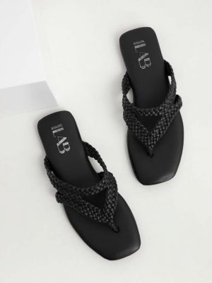 Sandale din piele cu toc cu toc plat Answear Lab negru