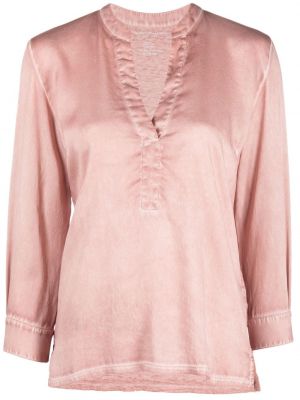 Копринена ленена блуза с v-образно деколте Majestic Filatures розово
