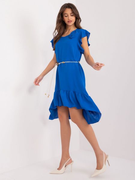 Gėlėtas suknele su raukiniais Fashionhunters mėlyna