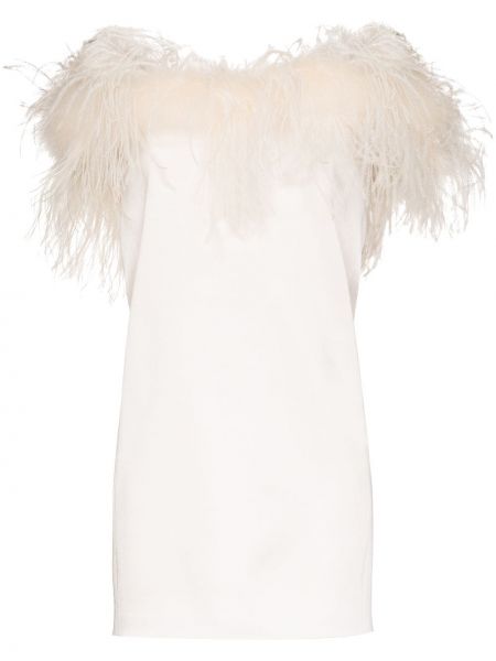 Vestido con plumas de plumas Saint Laurent blanco