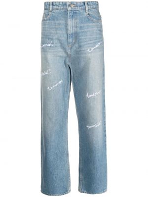 Haftowane proste jeansy Domrebel niebieskie