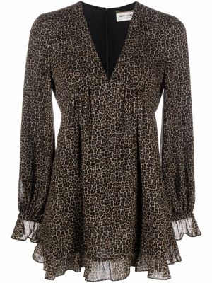 Mini haljina s printom s leopard uzorkom Saint Laurent smeđa