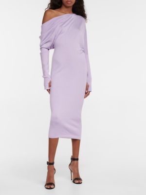 Kašmírové hedvábné midi šaty Tom Ford fialové