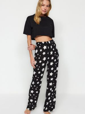 Pijamale din viscoză împletită cu stele Trendyol negru