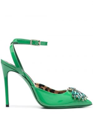 Pantofi cu toc de cristal Philipp Plein verde