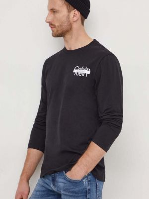 Памучна тениска с дълъг ръкав с принт с дълъг ръкав Calvin Klein черно