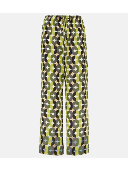 Παντελόνι με ψηλή μέση με σχέδιο σε φαρδιά γραμμή Dries Van Noten πράσινο