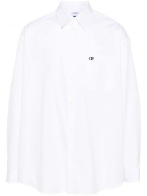 Bombažna srajca z vezenjem Off-white bela
