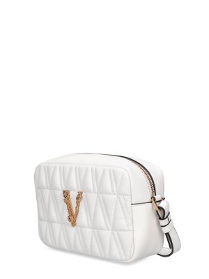 Ватирани кожени чанта за ръка Versace бяло